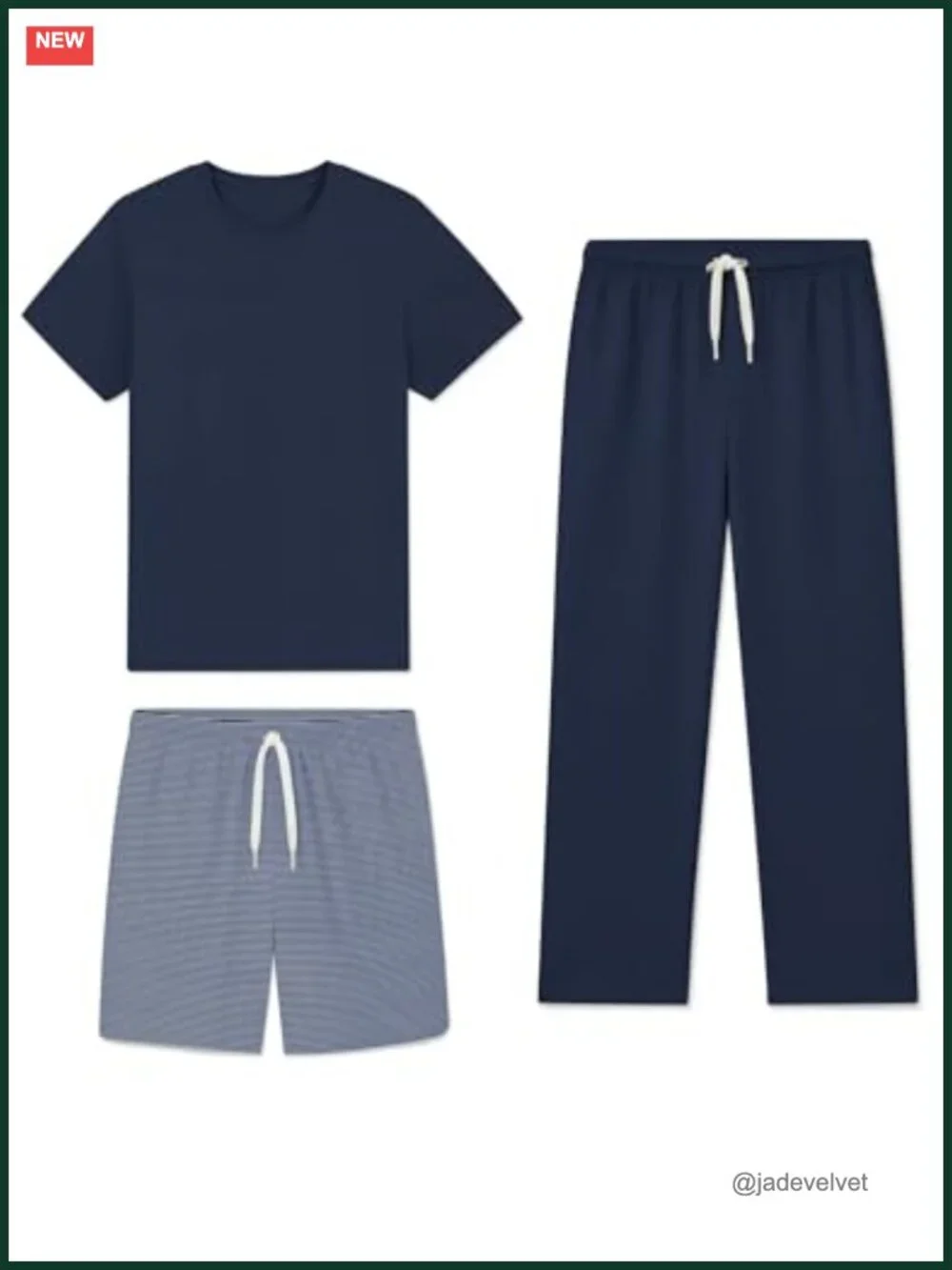Men's 3-Piece Pajama Set Comfy Lounge Pj Loose Fit Sleepwear Crewneck Top with